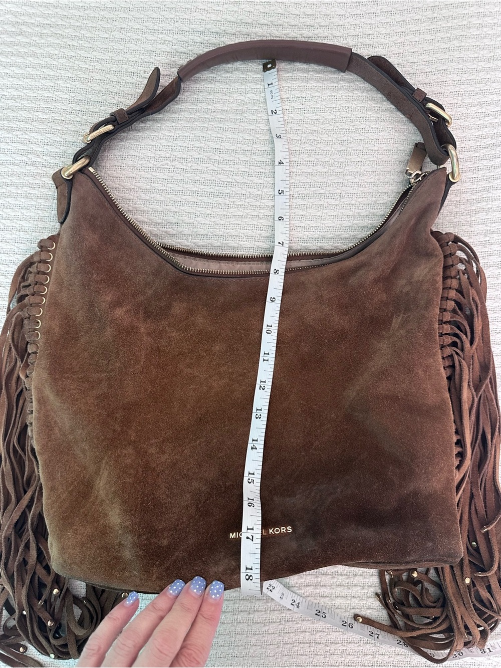 Michael Kors Billy Medium Suede Messenger Bag Brown Fringe - Picture 6 of 8
